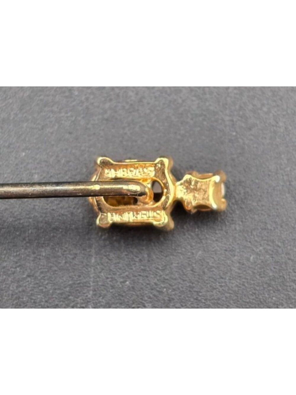 Vintage Sterling Silver Stick Pin With Citrine And Rhinestone 2.25" - Picture 7 of 8